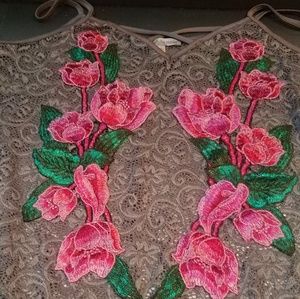 Charlotte Russe floral bodysuit grey hot pink Lrg